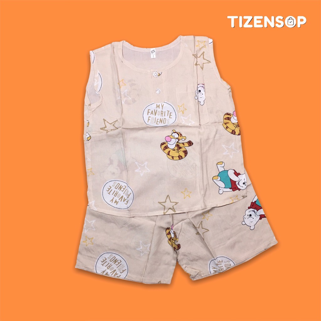 Đồ bộ bé trai vải tole lanh mặc mát kiểu dáng quần đùi áo sát nách