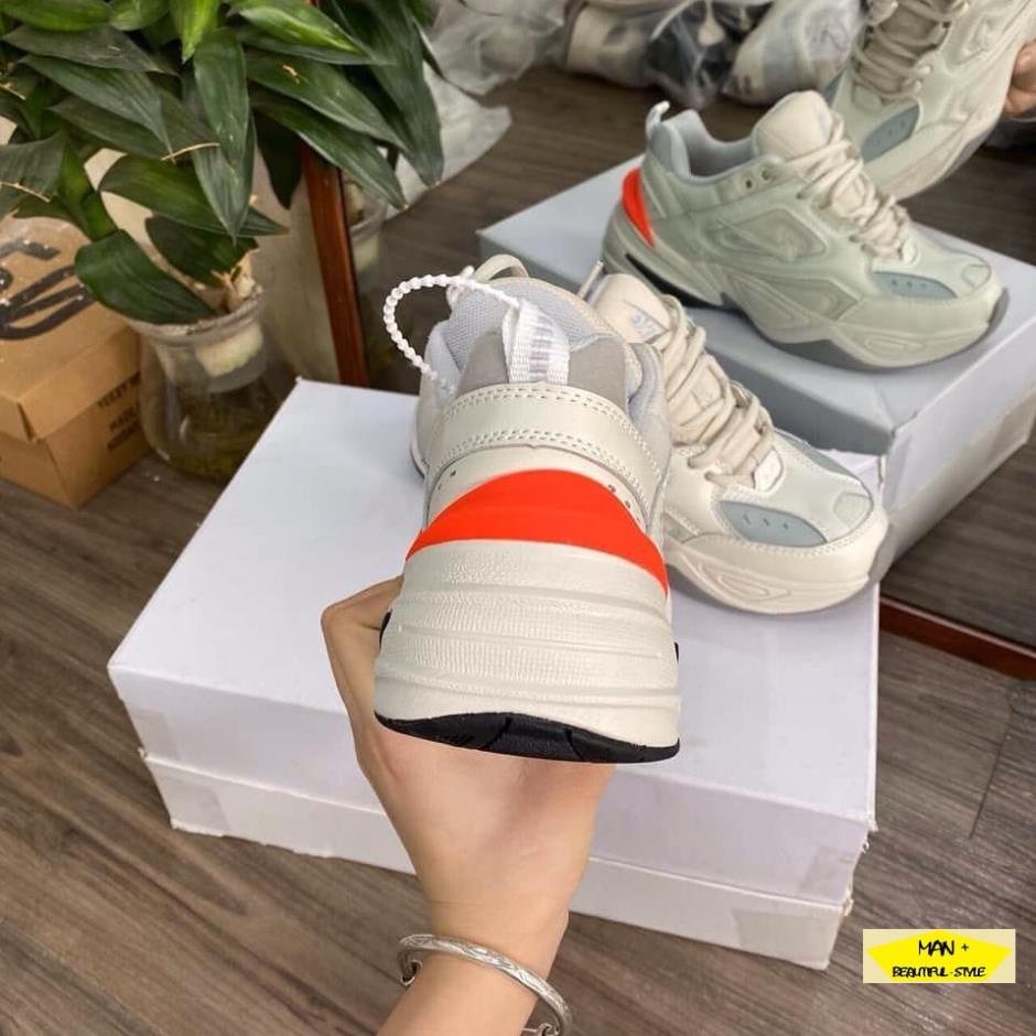 Giày thể thao M2K Tekno Phantom Olive Grey gót cam siêu đẹp, phong cách dành cho nam nữ