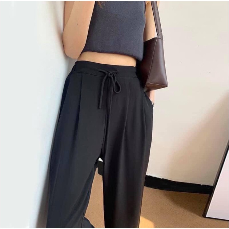 Quần dài kaki ống suông nữ rút dây cạp chun trẻ trung 3 màu ulzzang hot hit đi làm đi chơi