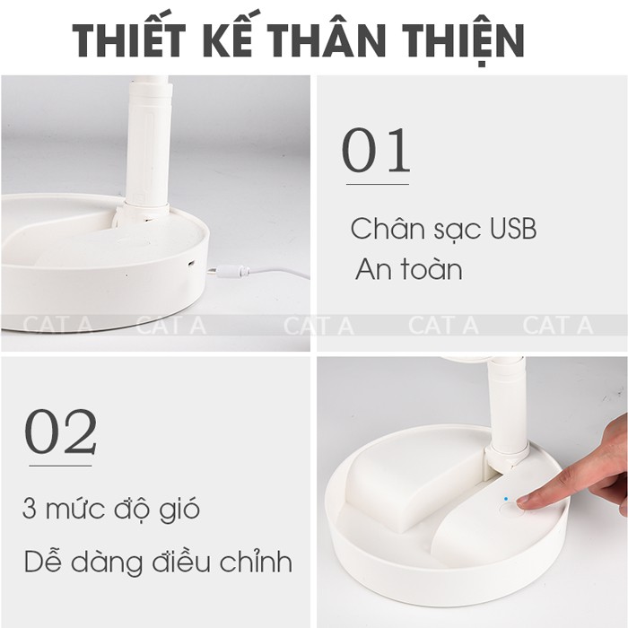 💖Quạt mini sạc USB để bàn tiện lợi - Kích thước nhỏ gọn, có đèn 2IN1 - Thiết kế gập gọn đa năng, 3 mức độ gió- JH2058 !