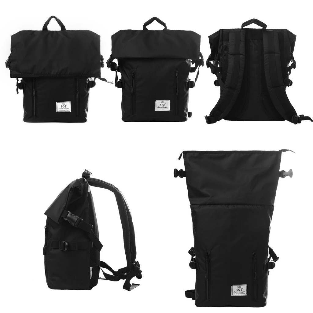 Balo Quấn Đen SAIGON SWAGGER® SGS Black Rolltop Backpack- Ngăn Chống Sốc Laptop