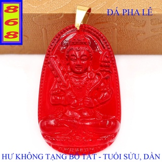 [Tuổi Sửu, Dần] Mặt Dây Chuyền Phật Hư Không Tạng Bồ Tát Pha Lê Đỏ 5cm - Mặt Size Lớn - Tặng Kèm Móc Inox