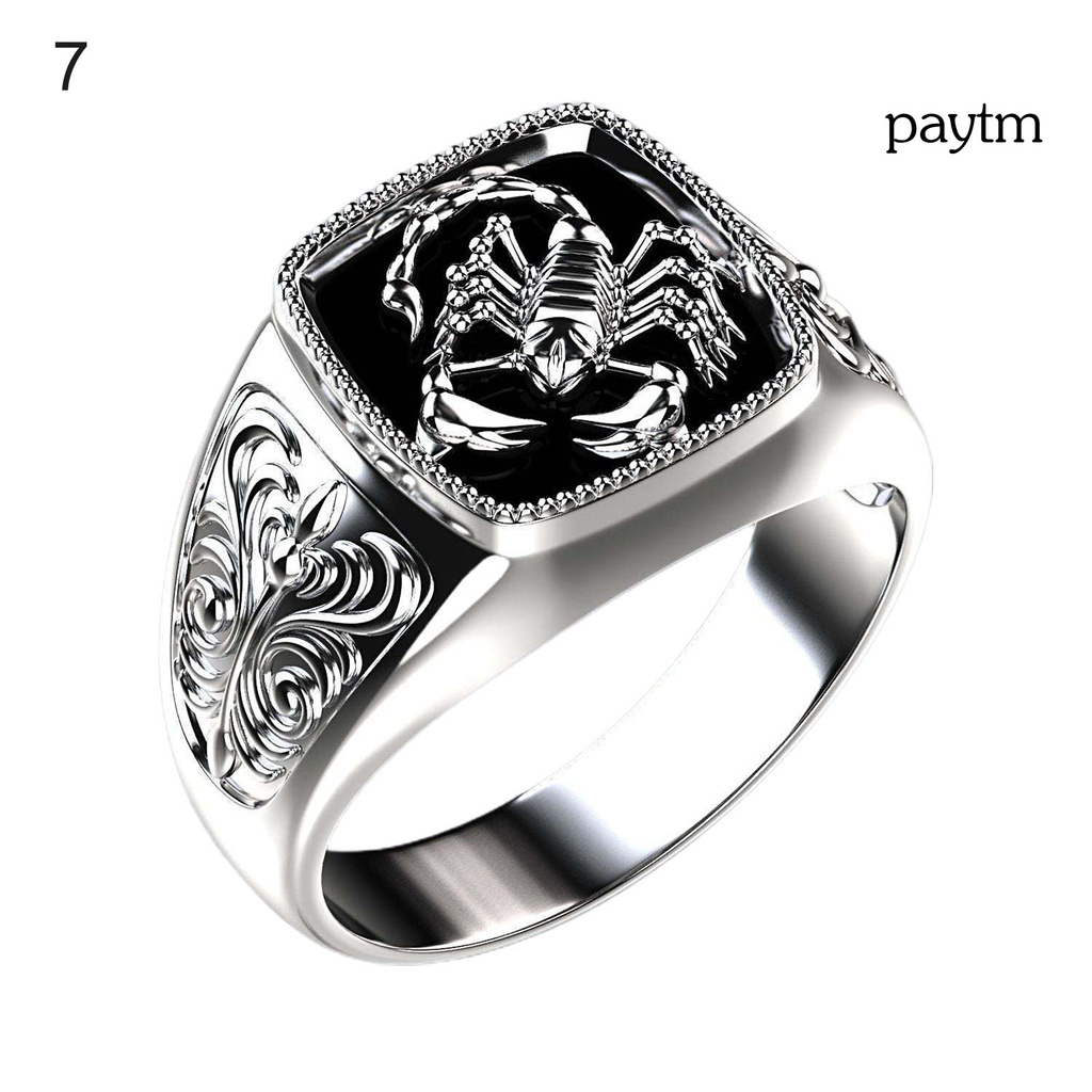 【NEW】Creative Alloy Scorpio Relief Men Ring Silver Wedding Band Jewelry Accessory for Anniversary