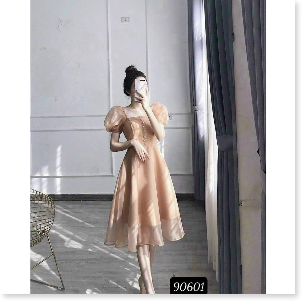 Đầm phối voan kiếng có nút siêu đẹp , tôn dáng cho các nàng KME FASHION