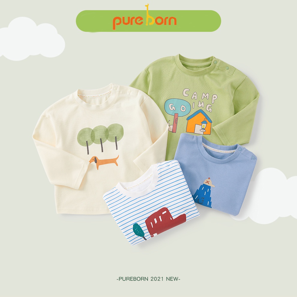 Áo Bé Trai, Bé Gái PURE BORN Vải Nỉ Da Cá Dày Ấm Ngực mặt thú, Áo Dài Cho Bé Mặc Nhà Thu Đông - T52