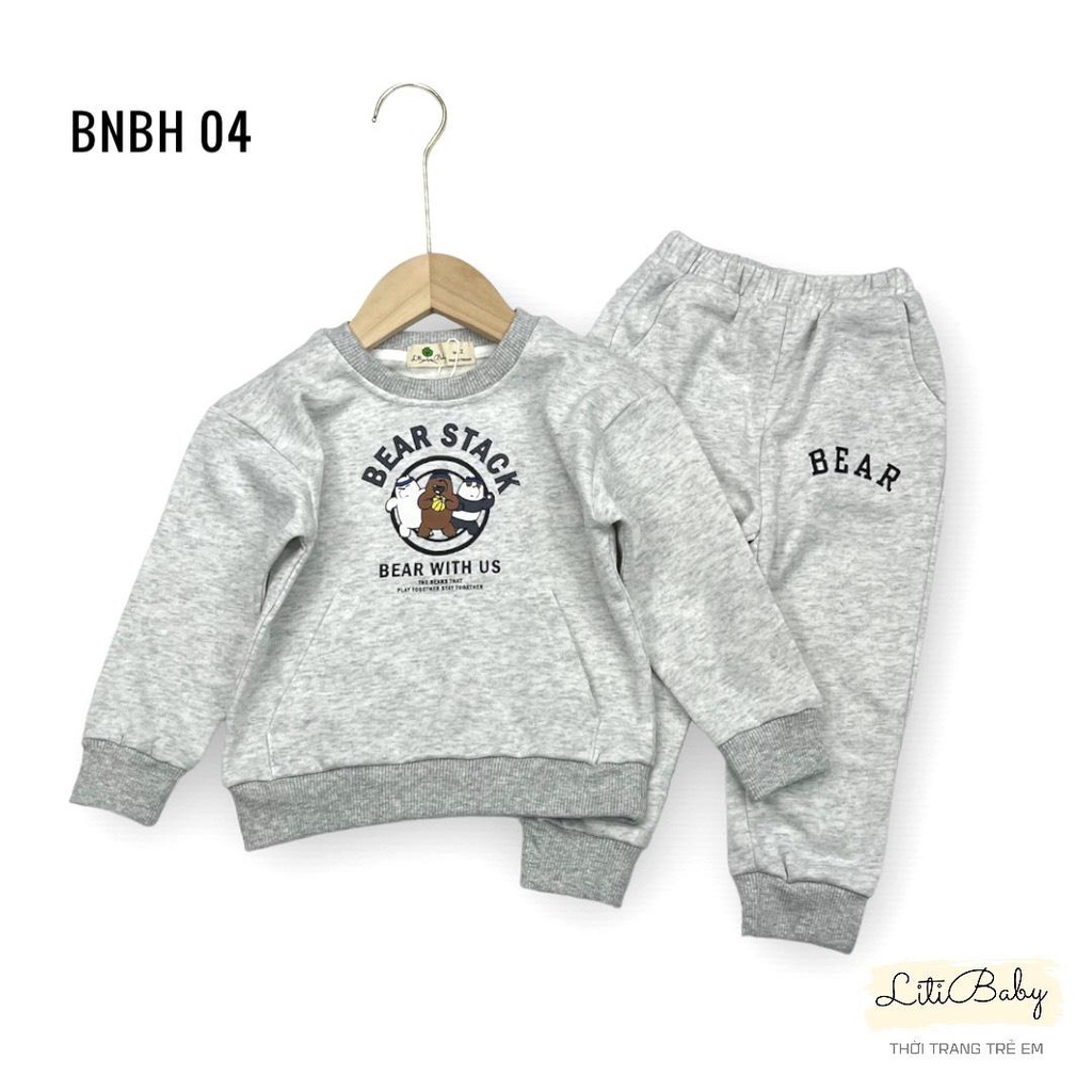Đồ bộ quần áo nỉ da cá LITIBABY, in hình gấu , cho bạn 2 - 8 tuổi