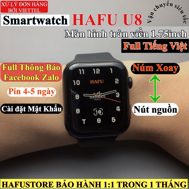 Đồng hồ thông minh nam HAFU U8 núm xoay nút nguồn nghe gọi bluetooth Password nhịp tim sức khoẻ Seri6