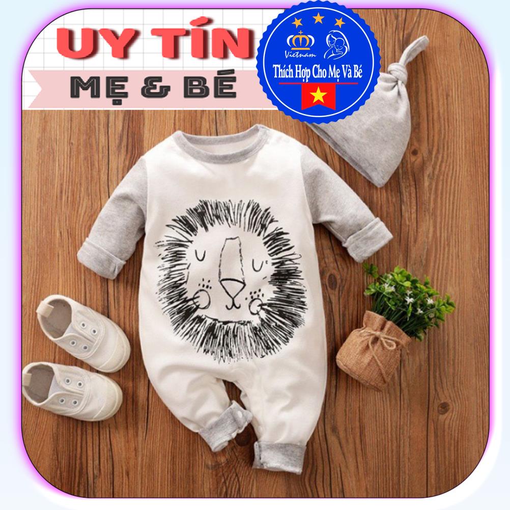 BodySuit,áo liền quần dễ thương dài tay kiểu sư tử cho bé (541A),cotton 100%,thương hiệu Aiueo Nhật Bản.