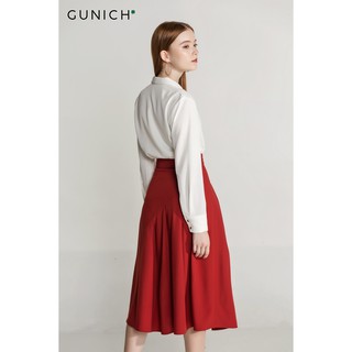 Chân váy midi đỏ gạch xếp ly Gunich