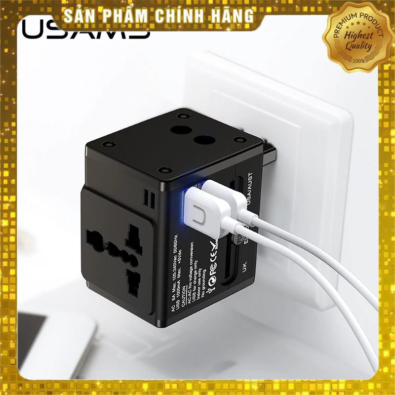 Adapter sạc nhanh du lịch chính hãng USAMS T2 Hỗ trợ 2 cổng sạc tiêu chuần 1A đa năng