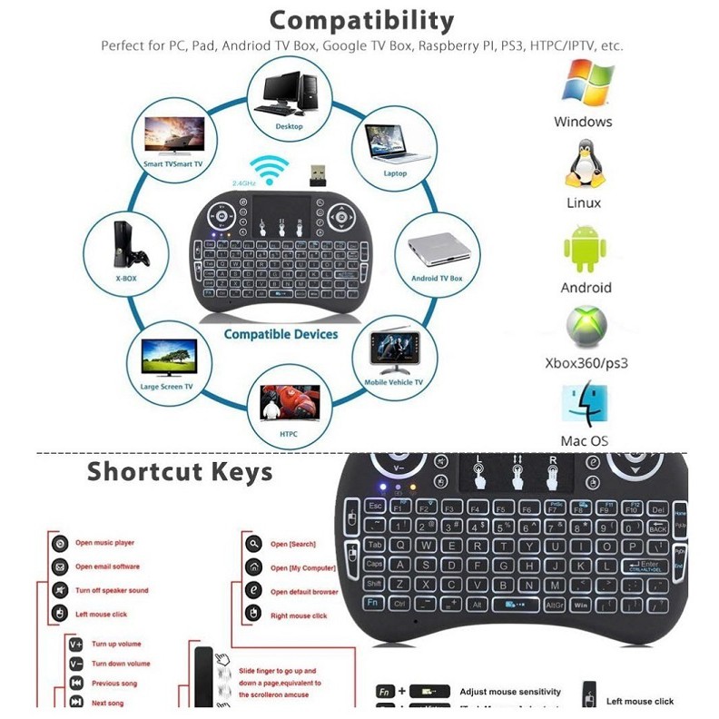  TVbox tivi box MXQ chip S905W xịn + Bàn phím Kiêm chuột mini (có ánh sáng) - (0003+0005)