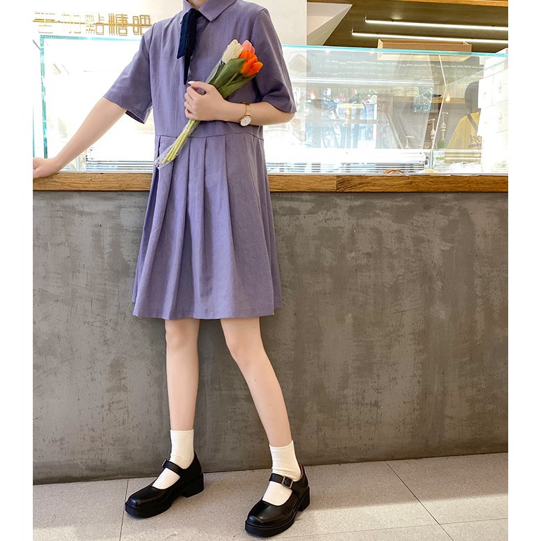 G49_GIÀY đế vuông cao gót Mary Jane mũi tròn