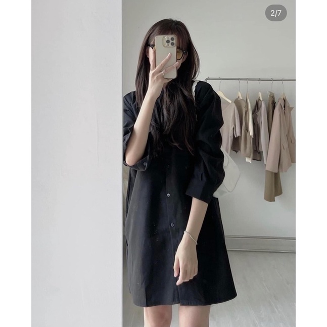 Váy sơ mi nhung dài tay 3 màu