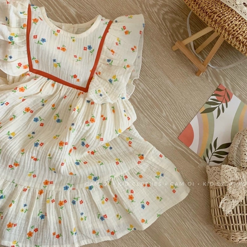 vải xô muslin 2 lớp cao cấp hoa nhí nhiều màu nền kem