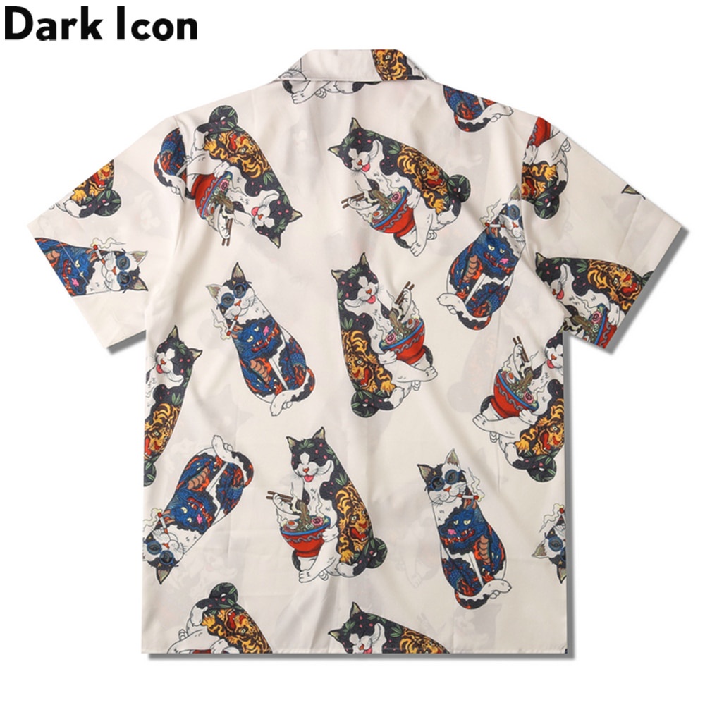 Áo sơ mi cổ polo in hình mèo phong cách Hawaii thời trang mùa hè cho nam