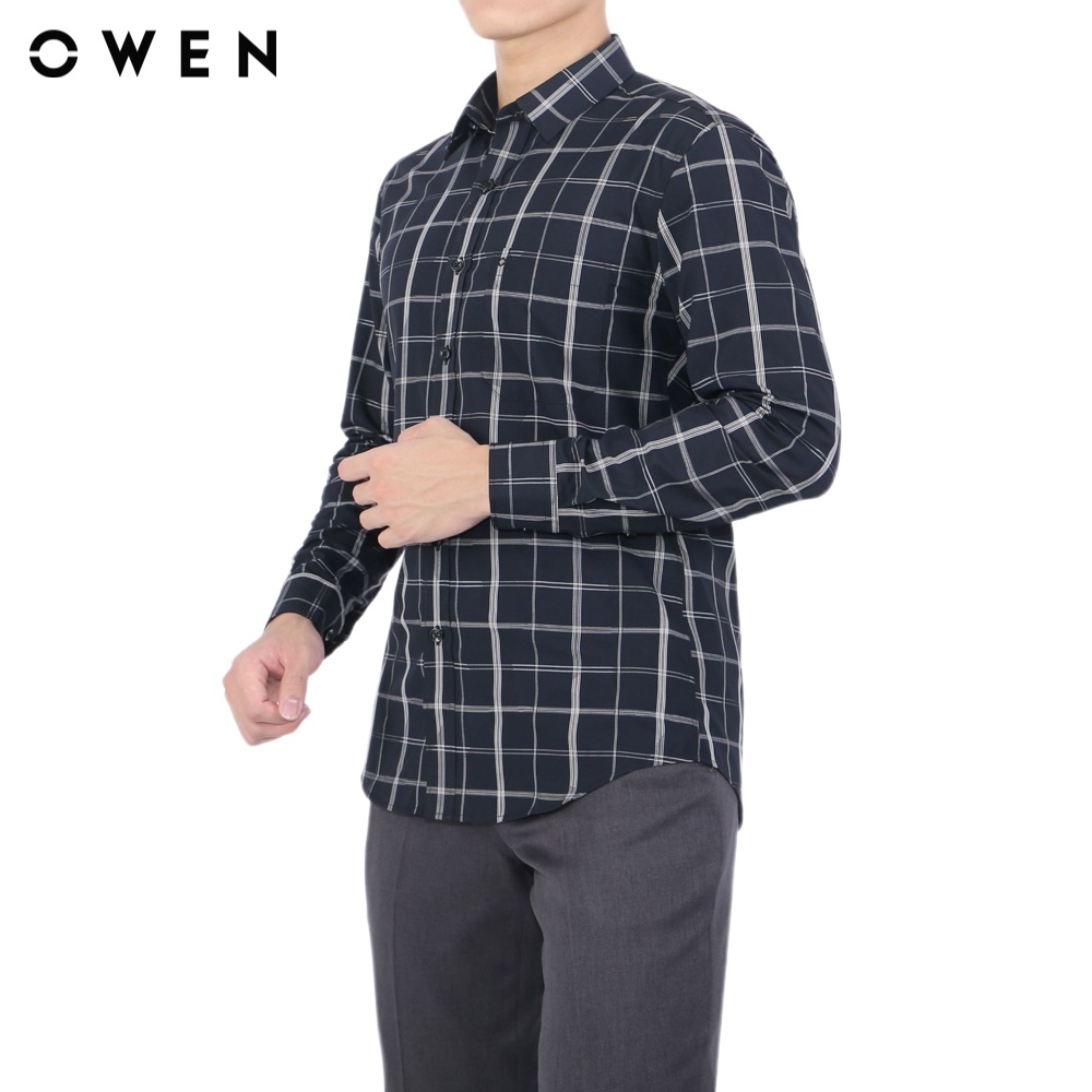Áo sơ mi dài tay Nam Owen Bạc hà Regular Fit Đen trắng nâu - AR22634DT