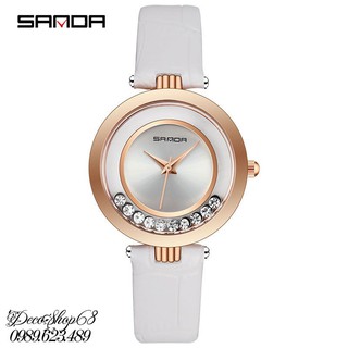Đồng hồ nữ SANDA cao cấp đính đá dây da thời trang siêu đẹp giá tốt màu trắng