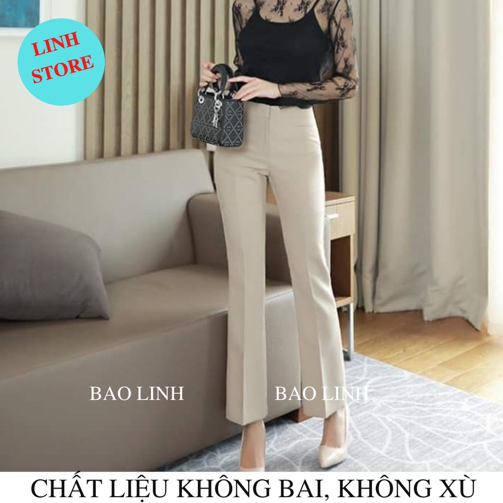 Quần Vải ống loe Linh Store Lưng Cao Công Sở Phối 1 Cúc Chất Liệu Tuyết Mưa  Cao Cấp Đứng Form Dễ Phối Đồ