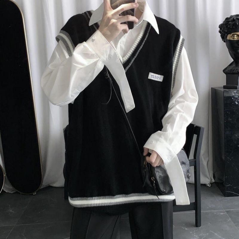 Áo gile 4 mùa logo fashion đen