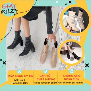 Bôt nữ nhăn da lì đế trụ 7p mới, Bốt nữ cao cổ da nhăn cực sang chảnh hàng quảng châu siêu hot