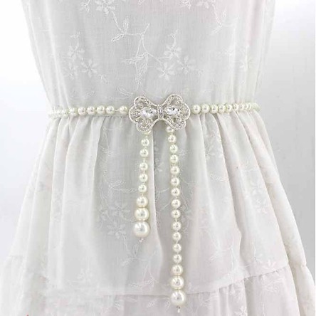 Thắt lưng nữ chuỗi ngọc dễ thương mặt nơ viền tròn đính đá TTL55