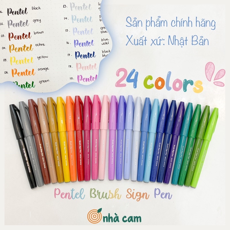 [Bộ 6 Màu] Bút Viết Thư Pháp Pentel Brush Sign Pen Calligraphy Nhà Cam