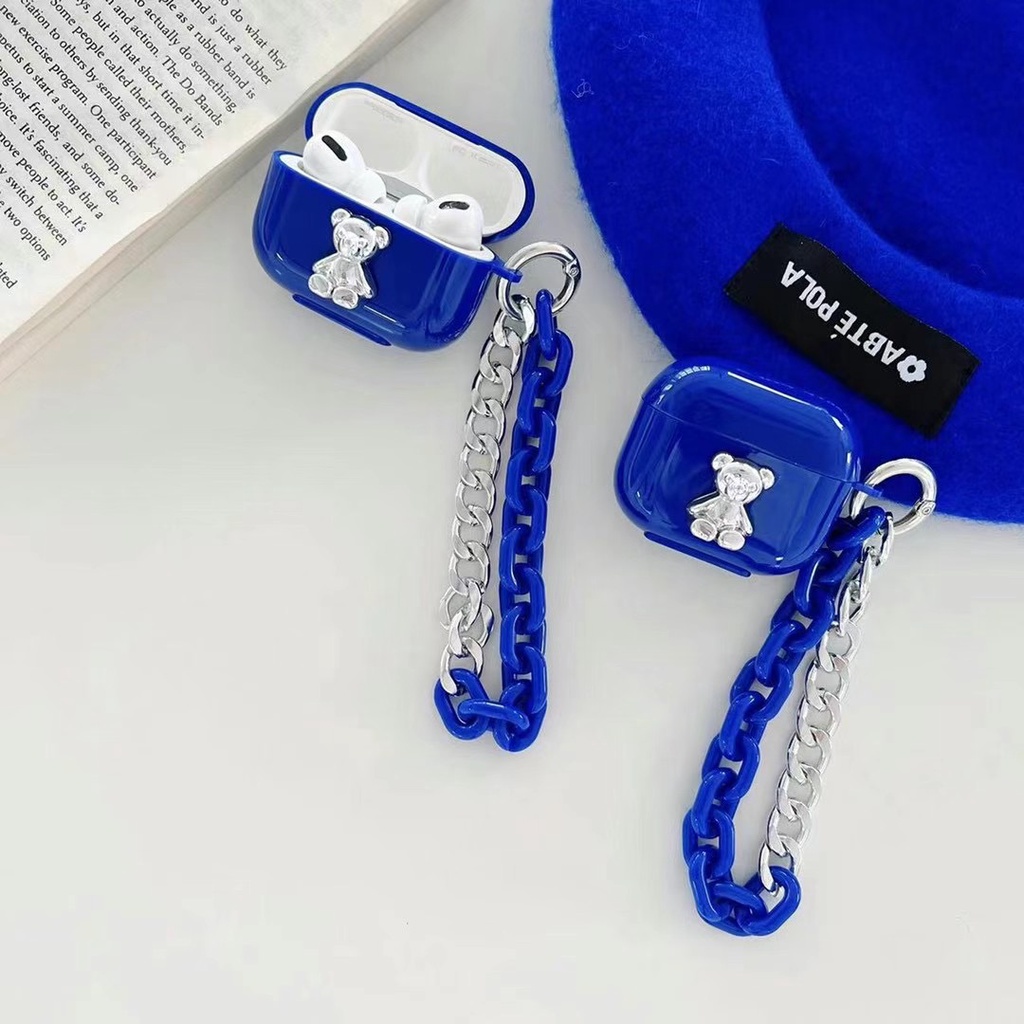 Vỏ tpu mềm bảo vệ hộp sạc tai nghe bluetooth đính sapphire hình gấu gắn chuỗi dây thích hợp cho airpods 1/2 pro