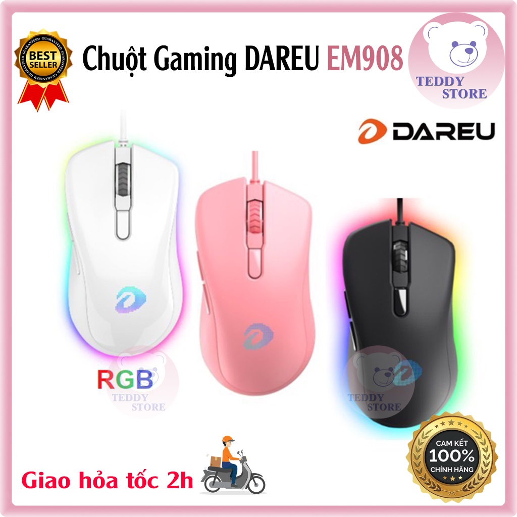 Chuột Gaming DAREU EM908 White (LED RGB, BRAVO sensor), Chuột Có Dây Giá Rẻ Hàng Chính Hãng