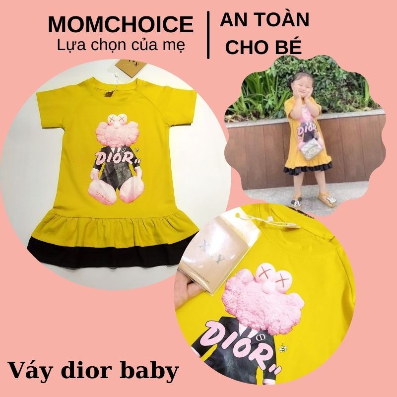 Đầm suông đuôi cá Dior bé gái❤️FREESHIP❤️Váy suông trẻ em Dior vàng bé gái Chất cotton Tàu size 8kg-11kg