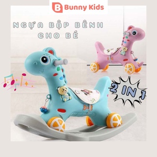 Ngựa bập bênh cho bé 2 in 1 bunny kids vừa bập bênh vừa ủn chân, xe bập bênh cho bé có phát nhạc vui nhộn