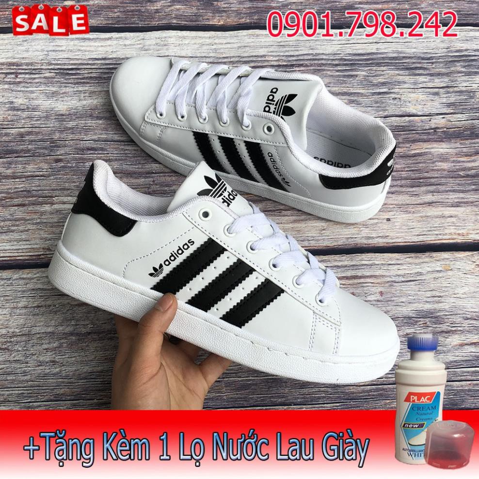 [Chính Hãng] [FREE SHIP] Giày Adidas Trơn 3 Sọc Đen Trắng Kèm VIDEO . 2020 new HOT