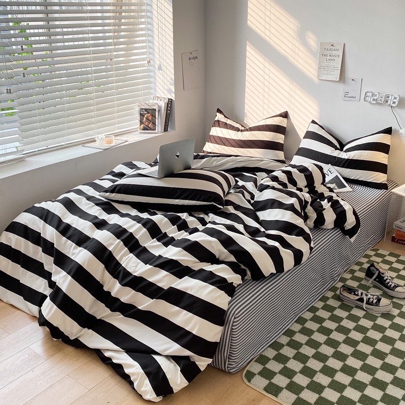 Set Chăn Ga Cotton Tc Nhật Kẻ Caro Basic Dày Dặn Thoáng Mát (Shinbedding)