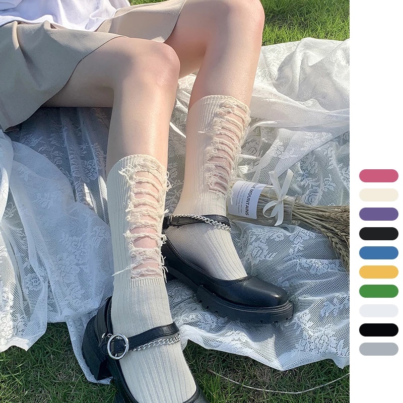 Đôi Tất Cotton Cổ Cao Nhiều Màu Phong Cách Harajuku Cho Nữ Size 34-42