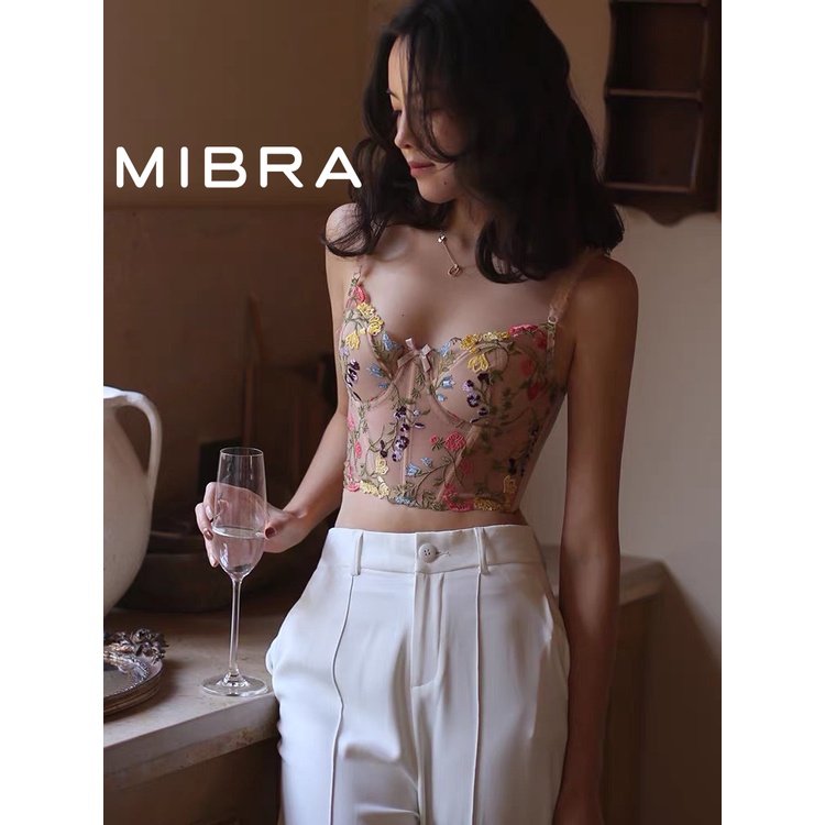 Áo Corset Vintage Mibra Thêu Hoa Có Gọng Định Hình Eo Cao Cấp