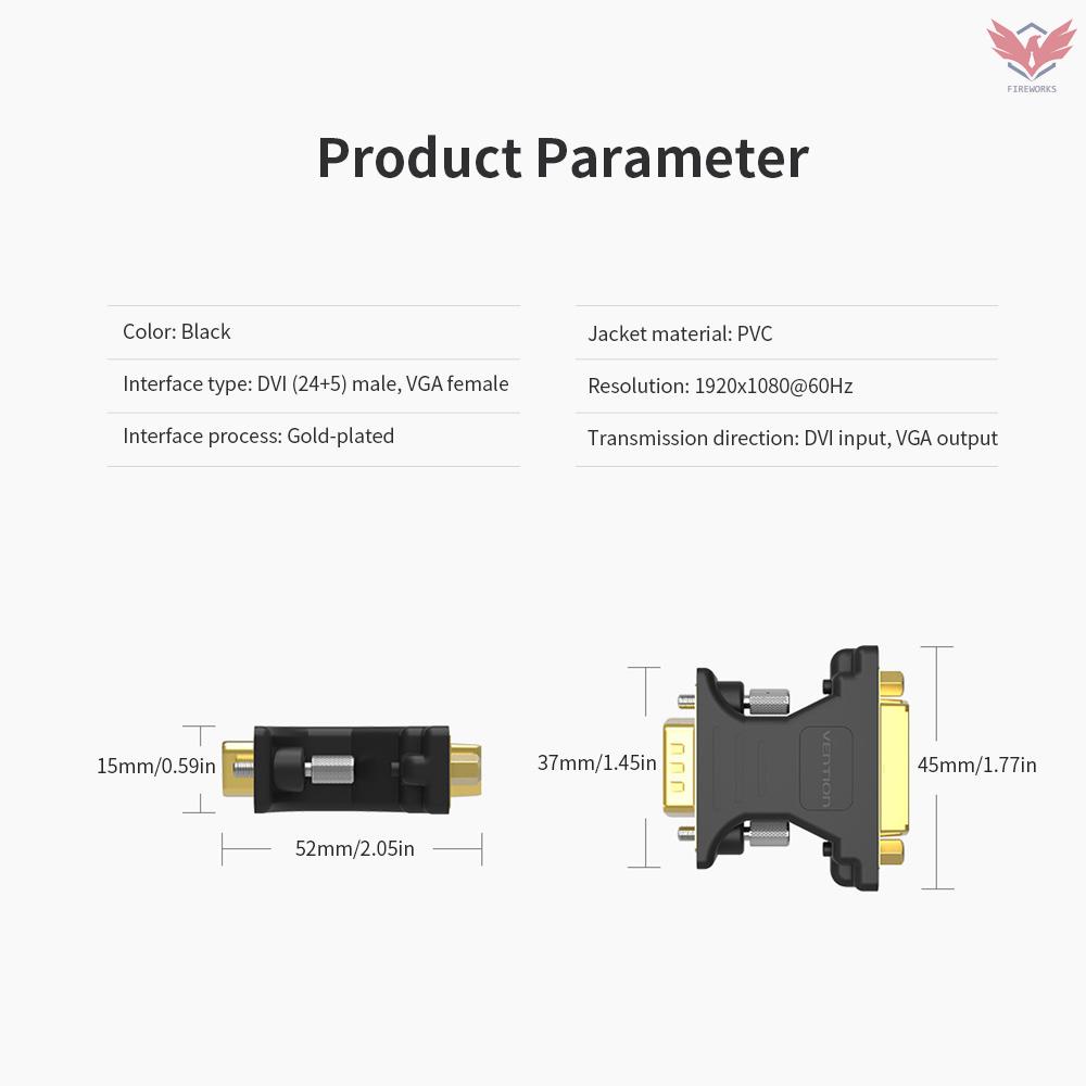 Fir VENTION DVI to VGA Adapter DVI 24+5 Male to VGA Female Converter 1080P HD Gold-plated Adapter for PC Displayer Projector