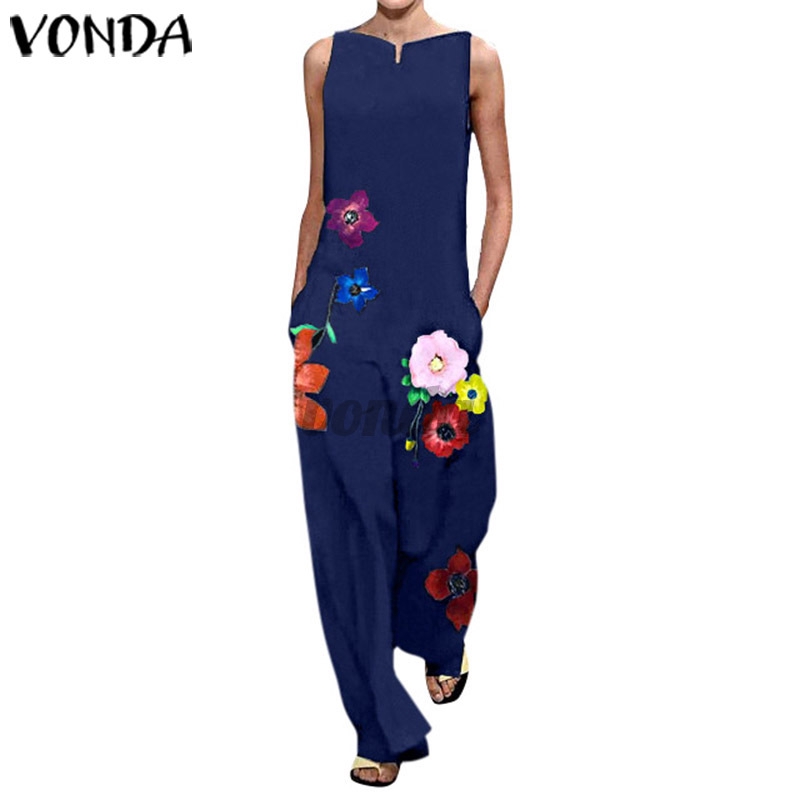 Áo Liền Quần VONDA Dài Ống Rộng In Hoa Cho Nữ