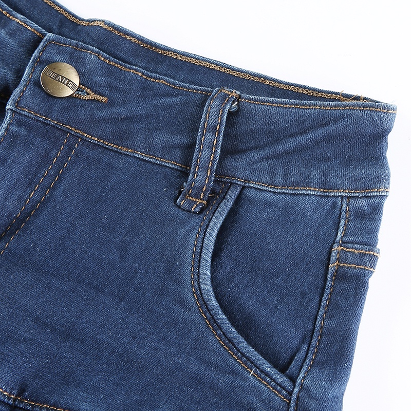 Phụ nữ thời trang Pocket Solid Color Váy Ladies tạo thời trang Denim Skirt