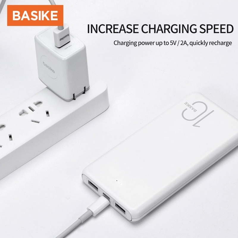 Pin Sạc Dự Phòng Basike Bsk-pt62 Dung Lượng 10000mah Màu Trắng Có Đèn Led Và Cáp Sạc Chất Lượng Cao