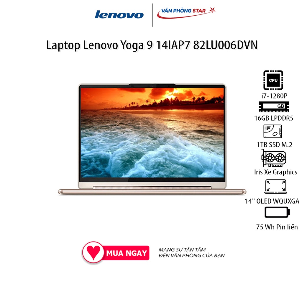 Laptop Lenovo Yoga 9 14IAP7 82LU006DVN (14&quot; WQUXGA/Intel Core i7-1280P/16GB/1TB SSD/Windows 11 Home SL + Office Home)