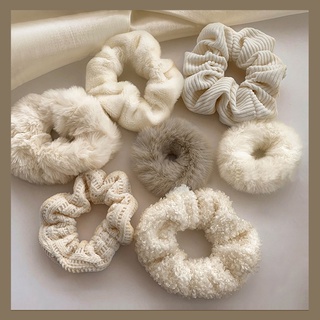 Set 7 dây buộc tóc cao su mềm co giãn màu trắng thời trang mùa đông cho nữ