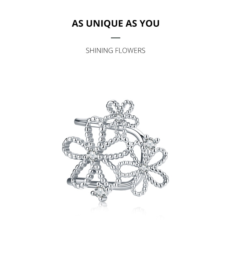 Phụ Kiện Trang Sức Bamoer SCE921 Bạc 925 Hình Bông Hoa Đính Đá Hình Giọt Nước Lấp Lánh Kiểu Retro