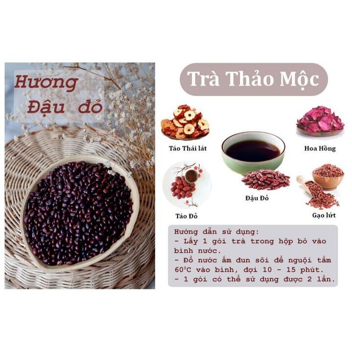 [30 Gói] GIẢM CÂN THẦN TỐC HIỆU QUẢ AN TOÀN - Trà đậu Gạo lứt, Hoa nhài, Hoa hồng Cao cấp - Tặng bình Thủy tinh 1000ML