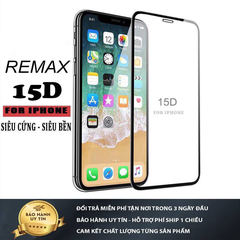 Kính cường lực iphone 15D REMAX - full màn - full mã -  viền mỏng - chống xước tốt