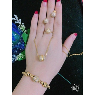 Bộ trang sức cầu bi nữ siêu bền màu đồng non dát vàng cao cấp