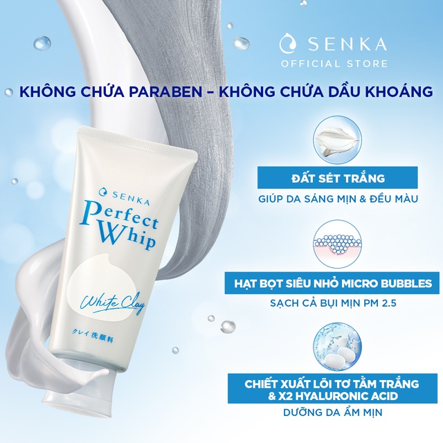 Sữa rửa mặt tạo bọt chiết xuất đất sét trắng Senka Perfect White Clay 120g