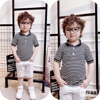 Áo kẻ ngang cổ đức thể thao