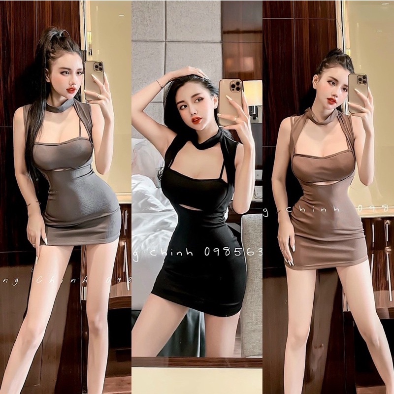 Set Đầm Body Cổ U Sát Nách 2 Món Tách Rời Như Hình