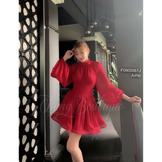 Jump voan tơ giả váy dáng xòe hở lưng cột nơ sau tay dài!