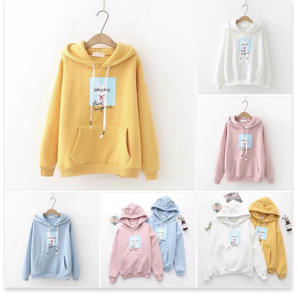 ÁO HOODIE NỮ PHỐI MÈO KHĂN QUÀNG ĐỎ CUTE QUÁ TRỜI
