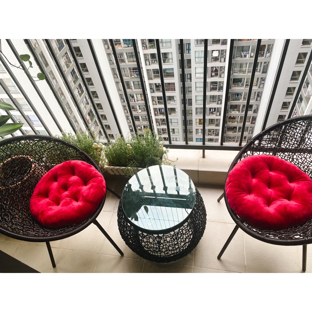 Bộ Bàn Ghế Ban Công Putin Gồm 1 Bàn Và 2 Ghế Giả Mây Lõi Thép Dùng Thư Giãn Trang Trí Phòng Khách Sân Vườn